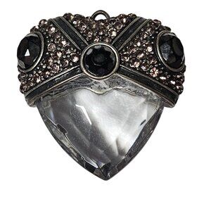 Vintage Elegant Silver Tone Heart Pendant Rhinestones Crystal Accents Jewelry